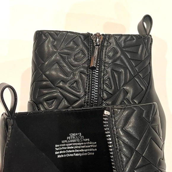 Karl Lagerfeld Black Patria Logo Embossed Lug Heel Bootie Ankle Boots 10 NEW - Picture 12 of 13